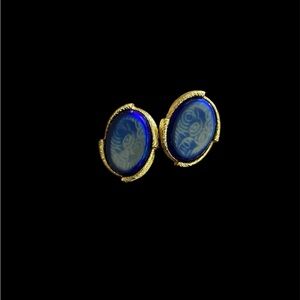 Elegant Vintage Men’s Cufflinks Gold Plated with Blue Stone